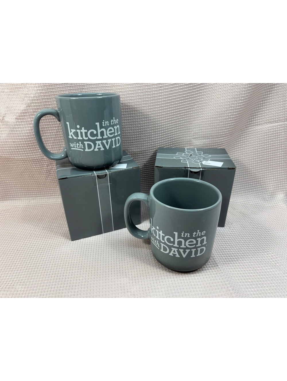QVC In the Kitchen with David Venerable coffee mug set of 2 in grey stoneware